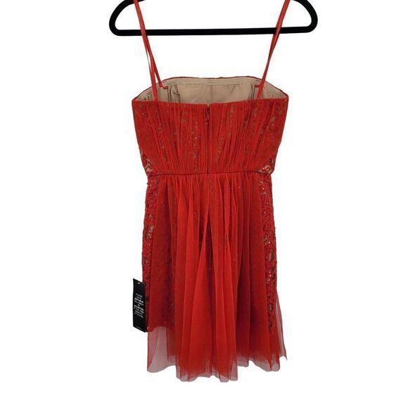 BCBGMaxAzria Dress Vienna Formal Convertible Fit Flare Mini Sequin Netted Red 0 - Picture 8 of 17